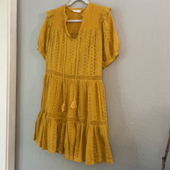 Mango Bohemian Tiered Smock Dress in Mustard - Picture 4 of 13